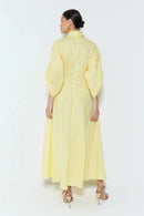 Chemise Longuete Com Decote V Barra Ampla Amarelo Manteiga