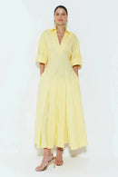 Chemise Longuete Com Decote V Barra Ampla Amarelo Manteiga