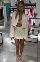 Conjunto  Zlata– Floral Rosé com Blazer e Mini Saia